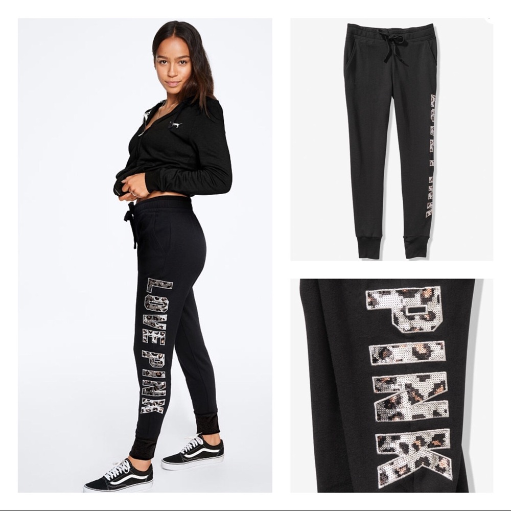 VS Pink Bling leopard jogger pants